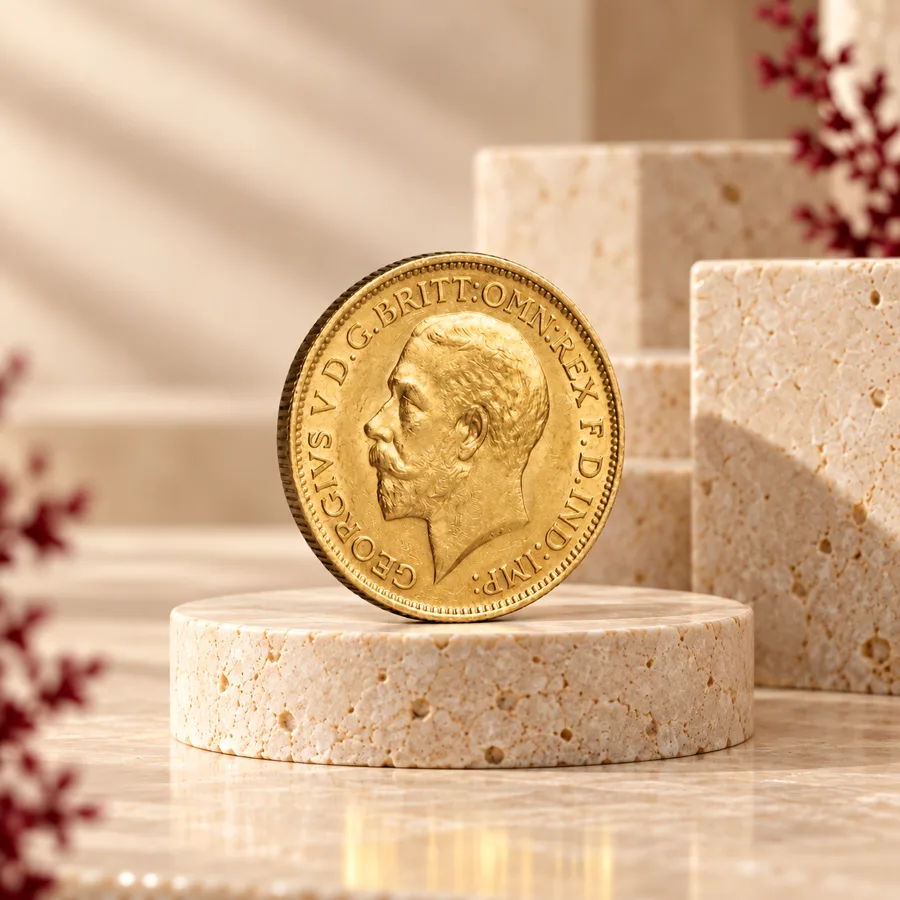 UAE gold sovereign coin on a stone plinth